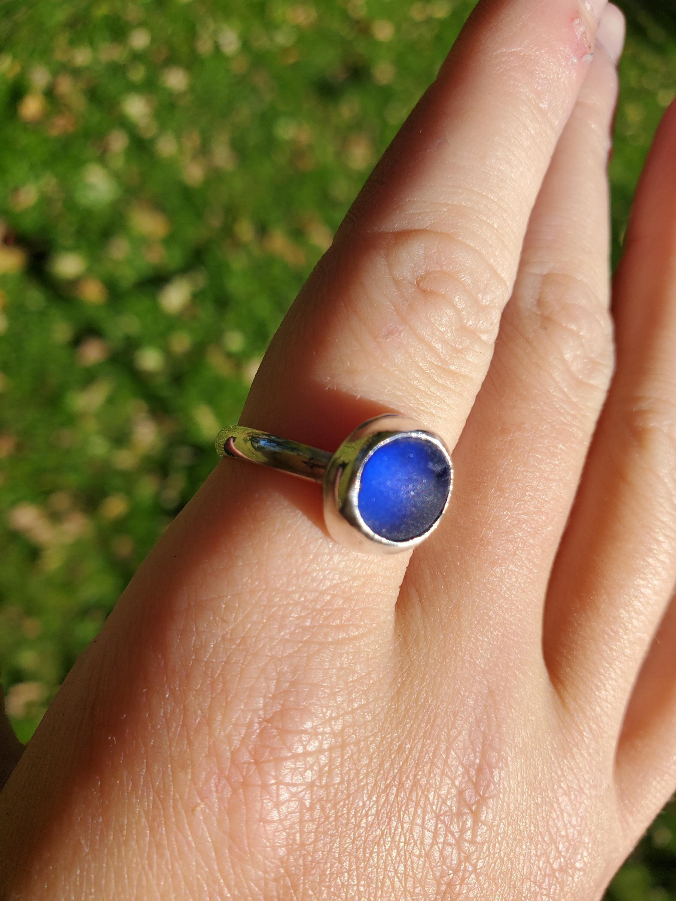 Fine Silver Sea Glass Ring Adjustable from size 4 to 11. Gorgeous blue color.